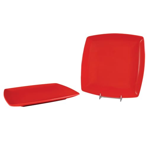 A-to-Z Supply 29012PR Plate, 12' x 12', 1' deep, Square, Break-Resistant, Dishwasher Safe, BPA Free, Melamine, Classic, Pure red, NSF, Pack of 12