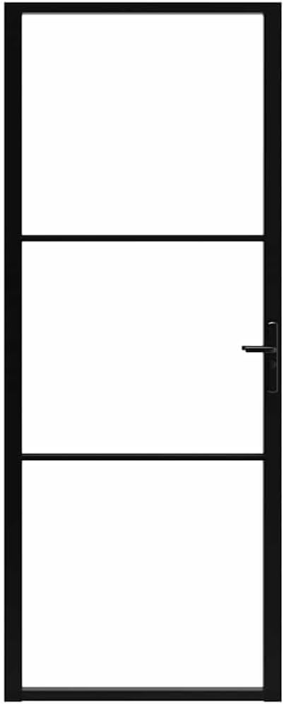 vidaXL Tempered ESG Glass and Aluminum Interior Door, Transparent Black, 32.7'x79.3', Modern Design, Enhances Natural Light, Easy Installation