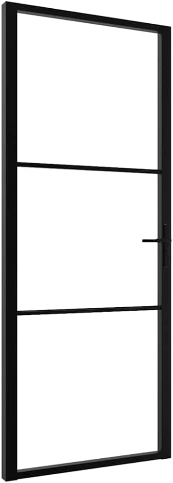 vidaXL Tempered ESG Glass and Aluminum Interior Door, Transparent Black, 32.7'x79.3', Modern Design, Enhances Natural Light, Easy Installation