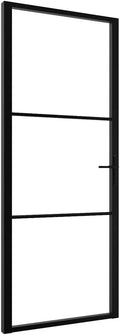 vidaXL Tempered ESG Glass and Aluminum Interior Door, Transparent Black, 32.7'x79.3', Modern Design, Enhances Natural Light, Easy Installation