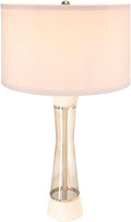Montary 30.2' White and Bronze Marble Table Lamp with Glass Cylinder, Modern Bedside Desk Nightstand Lamp for Bedroom Living Room Office College Bookcase Console Home Decor