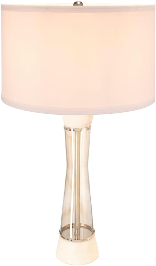 Montary 30.2' White and Bronze Marble Table Lamp with Glass Cylinder, Modern Bedside Desk Nightstand Lamp for Bedroom Living Room Office College Bookcase Console Home Decor