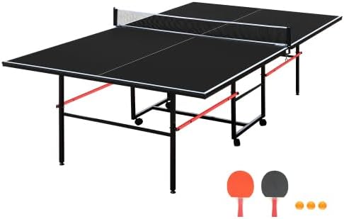9×5 FT Black Professional Indoor/Outdoor Foldable Ping Pong Table with Waterproof Net for Adults/Teens,2 Paddles and 3 Balls- Single Player Playback Mode -Quick Assembly
