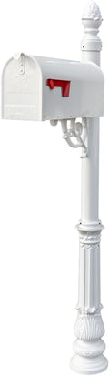 LMPST-E1-LKIT-703-WHT Lewiston Rust Free Cast Aluminum Locking System with Economy Mailbox, Post, Decorative Pineapple Finial and Ornate Base, White