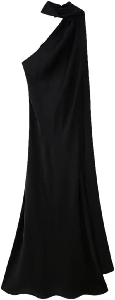 Women Solid Streamer Neck Sleeveless Long Dress Female Slim Party Floor-Length Dresses