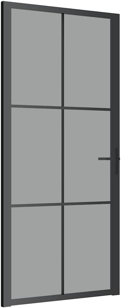 vidaXL Interior Door, Aluminum Frame Glass Door, Inner Door with Alloy Handle for Bathroom Bedroom, 36.6'x79.3' Black ESG Glass and Aluminum