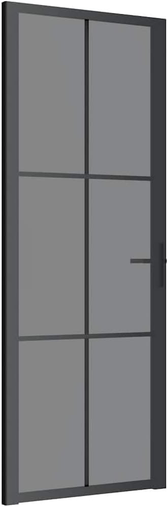 vidaXL Interior Door, Aluminum Frame Glass Door, Inner Door with Alloy Handle for Bathroom Bedroom, 29.9'x79.3' Black ESG Glass and Aluminum