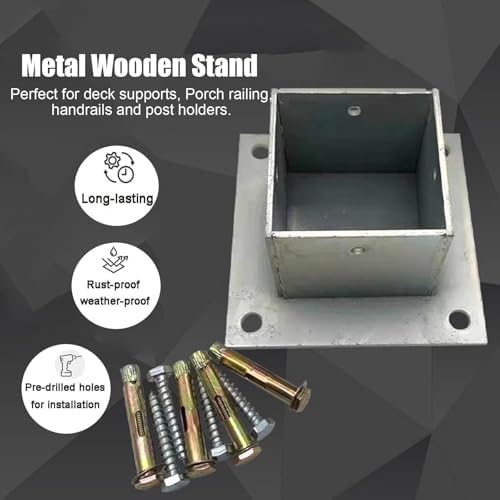 Heavy-Duty Cement Post Base Kit for 2x2 to 8x8 Inches Fence Gate Posts, Sturdy Square Column Brackets with Screws & Fittings, Durable Anchor Support for Outdoor Use