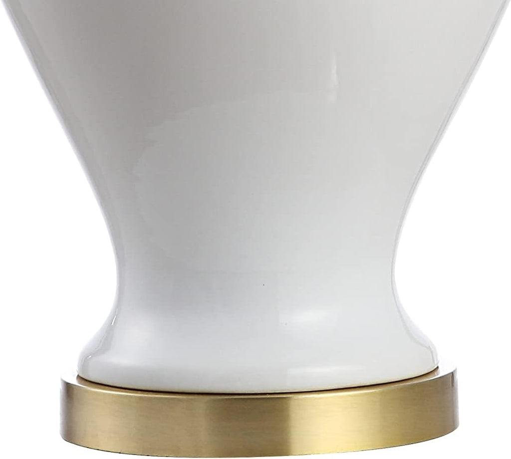 JONATHAN Y 33' White Modern Ceramic Ginger Jar Table Lamp for Living Room, Traditional Bedside Lamp for Bedroom Entryway, White Linen Shade, LED Bulb Included (JYL6619A)