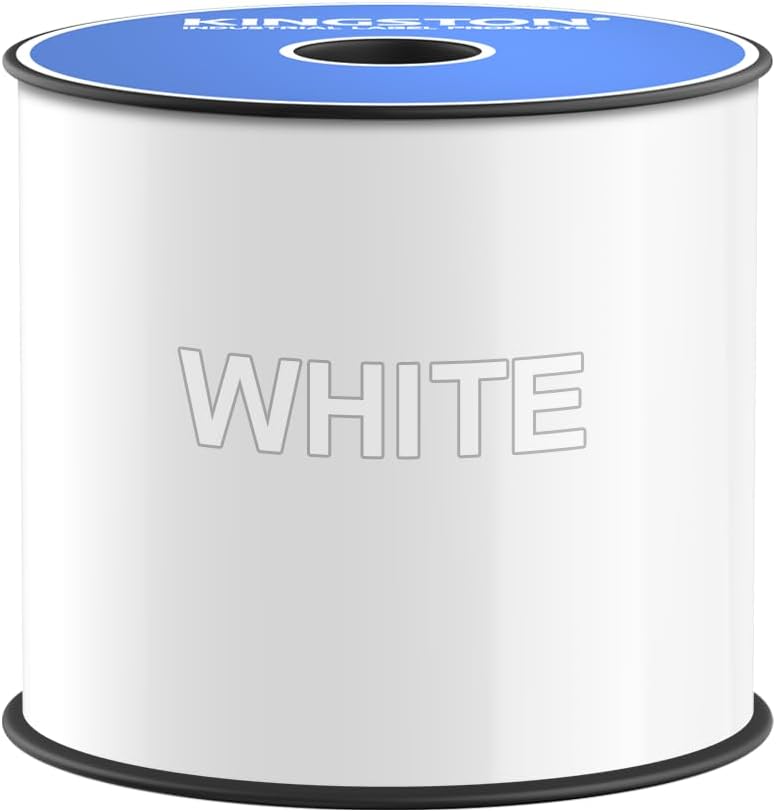 Kingston Premium Vinyl Label Tape, White, 4' x 150', Compatible with LabelTac Printers, DuraLabel, VnM SignMaker, SafetyPro, Viscom and Other Printers