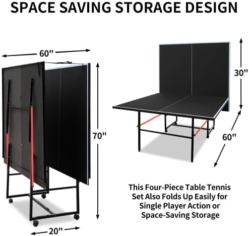 9×5 FT Black Professional Indoor/Outdoor Foldable Ping Pong Table with Waterproof Net for Adults/Teens,2 Paddles and 3 Balls- Single Player Playback Mode -Quick Assembly