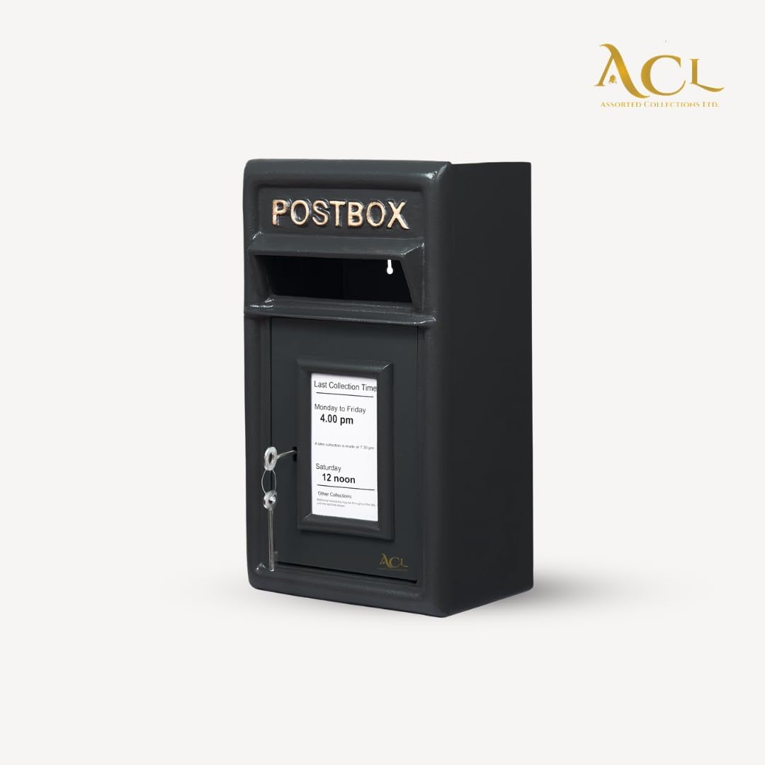 ACL Wall-Mounted Lockable Post Box - Durable Black Mailbox with Cast Iron Construction Secure Mail Storage (17D x 44H)