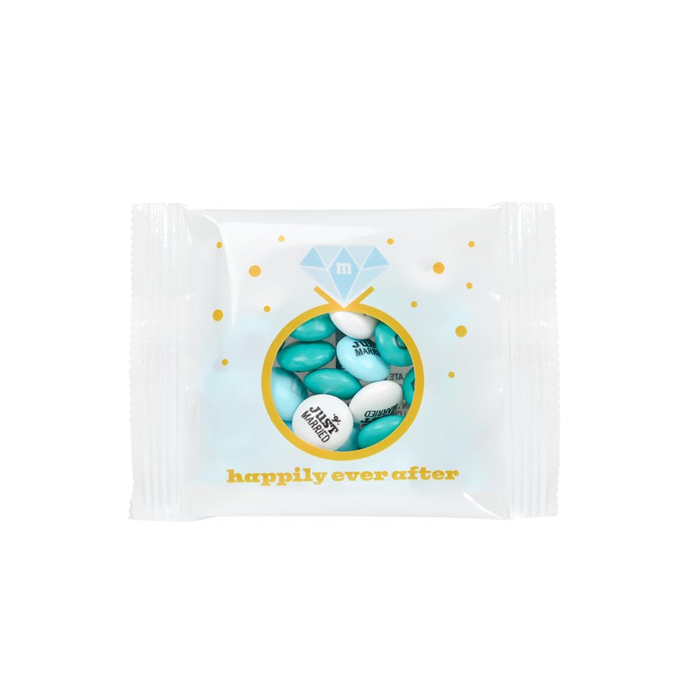 M&M'S® Wedding Ring Party Favors, Set of 60 Bags with White and Blue M&M'S® Chocolate Candies, Unique Wedding Party Favors