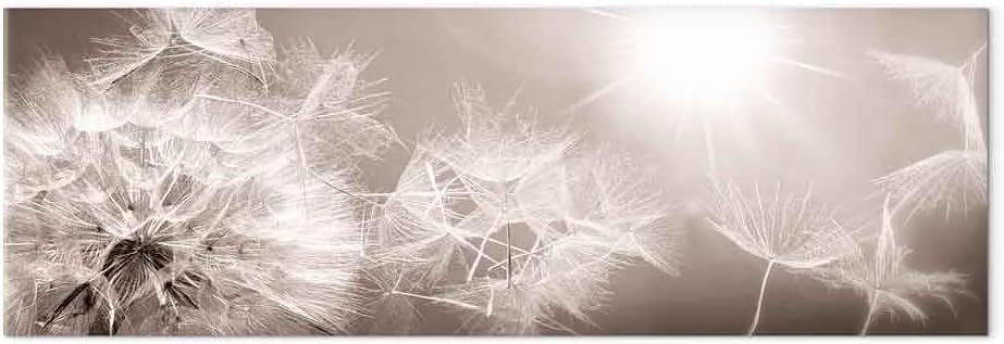 artgeist Acoustic Canvas Wall Art Print Dandelion 53x18 in - 1pcs Picture with Acoustic Foam Sound Print Artwork Room Acoustics Soundproofing - Beige Grey Sepia Nature b-C-0161-b-a
