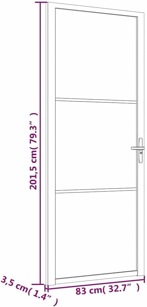 vidaXL Interior Door, 32.7' x 79.3' Size, Black ESG Glass with Stable Aluminum Frame, Modern Design, Suitable for Home and Office