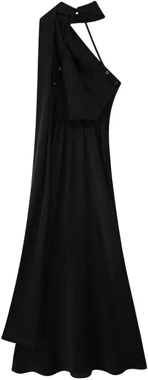 Women Solid Streamer Neck Sleeveless Long Dress Female Slim Party Floor-Length Dresses