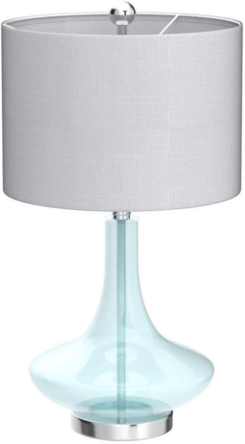 JONATHAN Y 25.5' Aqua/Chrome Glass Teardrop Table Lamp Set of 2 for Bedroom, Modern Bedside Lamps for Living Room, White Linen Drum Shade, LED Bulbs Included (JYL1081B-SET2)