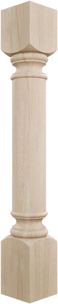 Ekena Millwork COL05X05X35TRRW Traditional Cabinet Column (Top Block: 6', Bottom Block: 7'), 5'W x 5'D x 35 1/2'H, Rubberwood