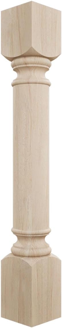 Ekena Millwork COL05X05X35TRRW Traditional Cabinet Column (Top Block: 6', Bottom Block: 7'), 5'W x 5'D x 35 1/2'H, Rubberwood