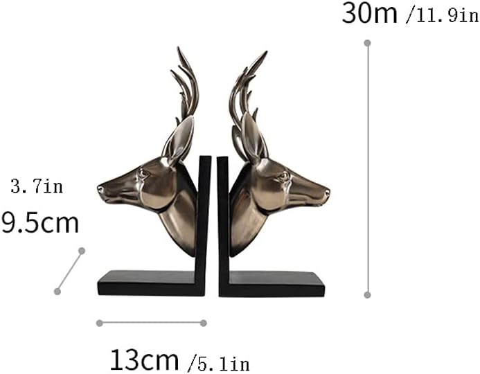 Book End Creative Bookends Art Book Ends Classic European Retro Deer Head Bookend Home Office Decoration Fashion Gifts (Color : Black)