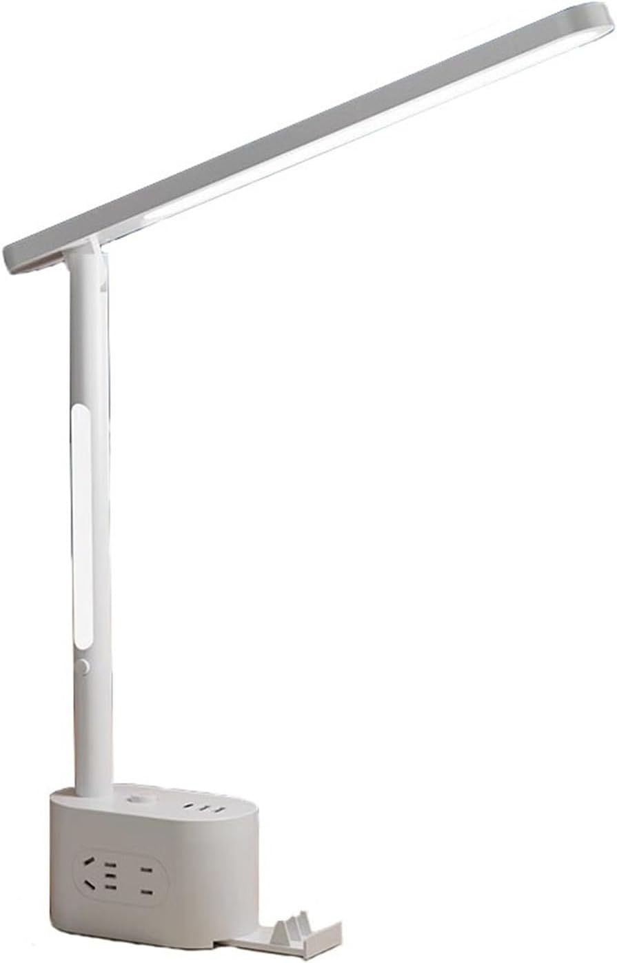 LED Desk Lamp LED Desk Lamps for Home Office - 2 USB Charging Port and AC Power Outlets, Button Switch Dimmable 3 Color Modes, Night Light and Phone Holder Desk Lamp