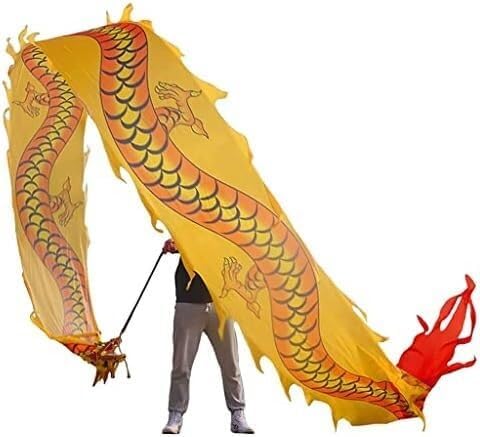 Dancing Dragon Ribbon Streamer, Dragon Silk Ribbon, Swing Fitness Dancing Dragon Ribbon Streamer, Dragon Head Silk Ribbon, Swing Ribbon Chinese Dancing Dragon Ribbon Streamer Outdoor Park(Yellow,Ft12m
