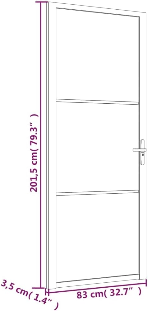 vidaXL Interior Door, 32.7' x 79.3' Size, Black ESG Glass with Stable Aluminum Frame, Modern Design, Suitable for Home and Office