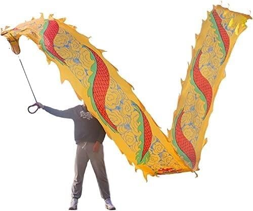 Fitness Toys Yellow Dragon Dance Band Streamer, Dragon Silk Floating Ribbon, Kung Fu Dragon Dance Silk Poi for Play/Fitness Parent-Child Games Item(10m/33ft)
