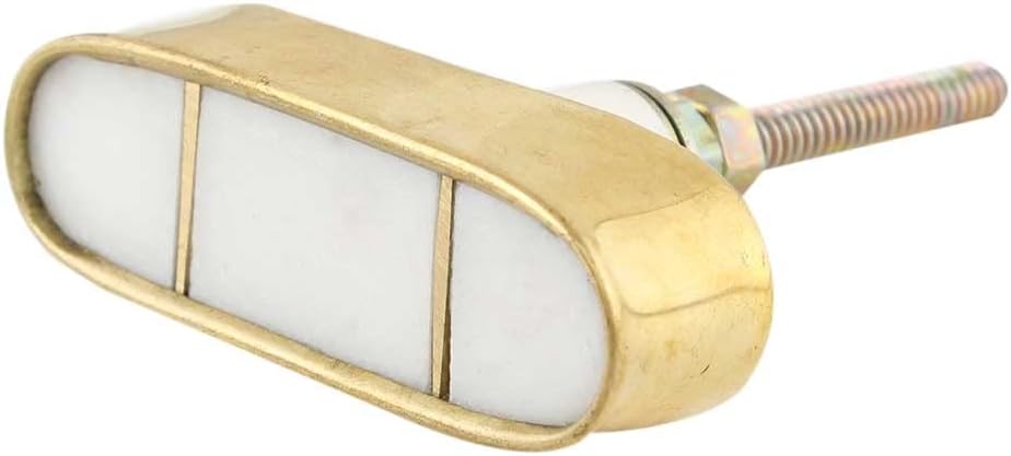Indian Shelf Handmade 18 Piece T Bar Capsule Oval Stone Brass White Dresser Handles Drawer Pulls Cabinet Knobs Farmhouse Finish