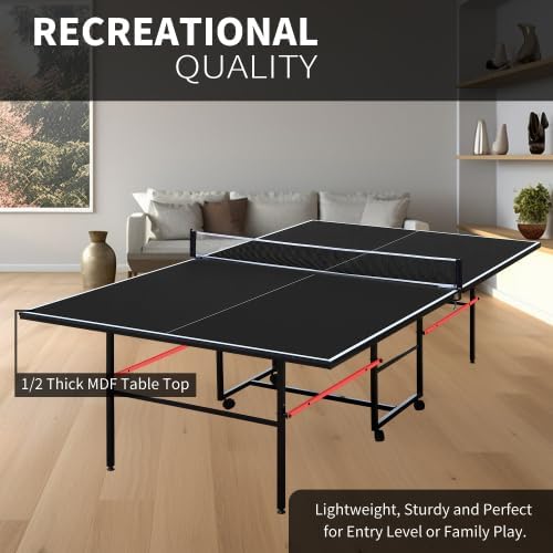9×5 FT Black Professional Indoor/Outdoor Foldable Ping Pong Table with Waterproof Net for Adults/Teens,2 Paddles and 3 Balls- Single Player Playback Mode -Quick Assembly