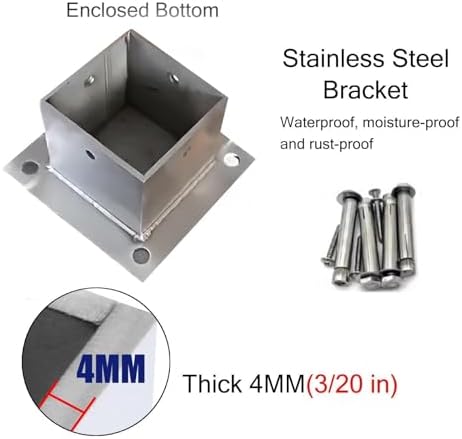 Heavy-Duty Cement Post Base Kit for 2x2 to 8x8 Inches Fence Gate Posts, Sturdy Square Column Brackets with Screws & Fittings - Durable Support Anchor