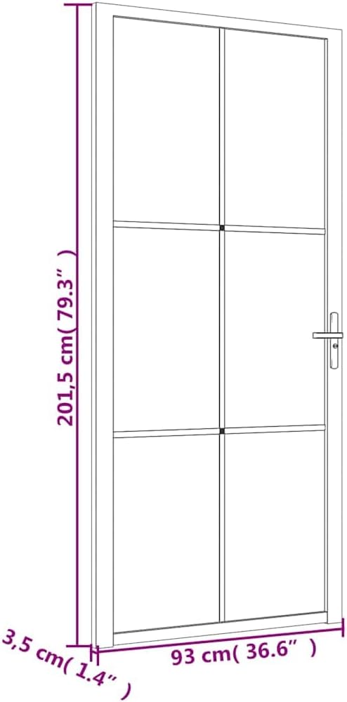 vidaXL Interior Door, Aluminum Frame Glass Door, Inner Door with Alloy Handle for Bathroom Bedroom, 36.6'x79.3' Black ESG Glass and Aluminum