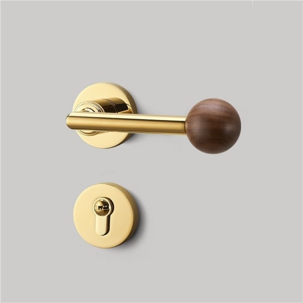 Interior Door knob with Lock, Retro Bedroom Silent Handle with Hinge and Door Stop, Handle Set for Dorm, Apartment and Study(Gold)