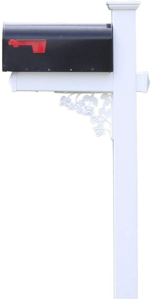 4Ever Products Mckinley Vinyl/PVC Mailbox Post with Black Mailbox, Traditional Style, Post Mount, 78'H x 4'W x 78'D, Black