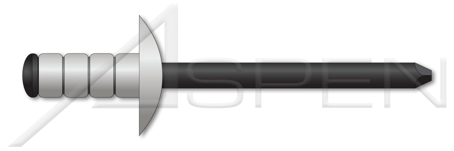 (10000 pcs) 1/8', Grip=0.031'-0.187', Multigrip Rivets, Aluminum Body/Steel Pin, Dome Head, Black Phosphate Coated Pin