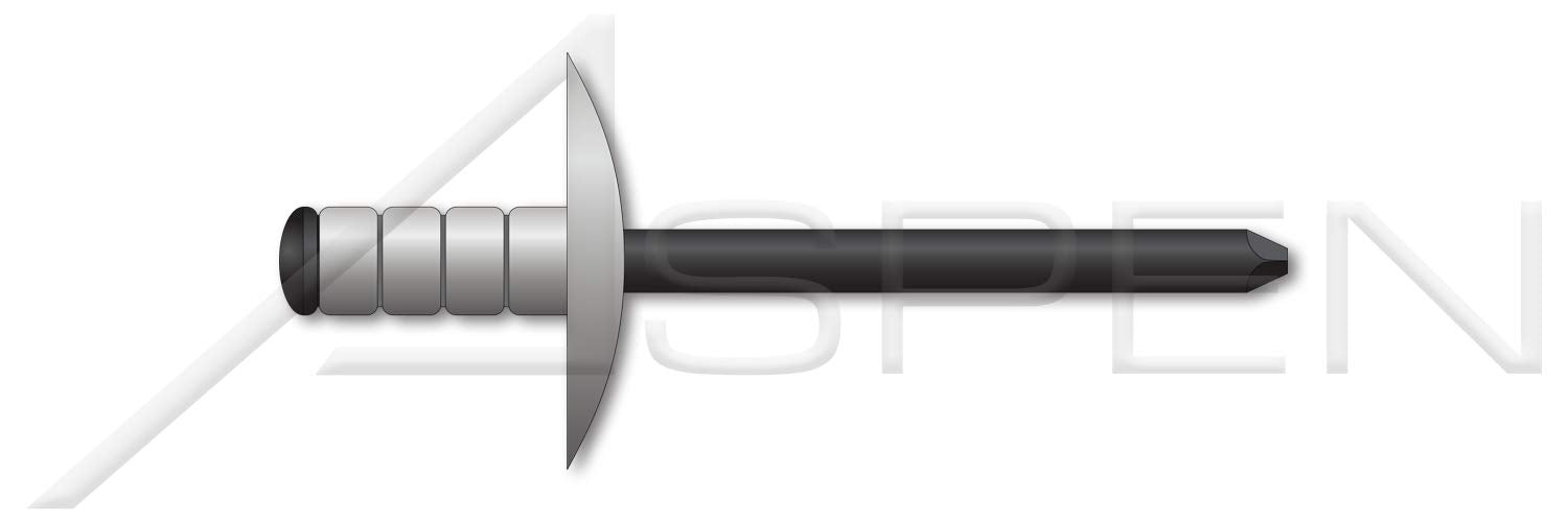 (3000 pcs) 3/16', Grip=0.062'-0.250', Multigrip Rivets, Aluminum Body/Steel Pin, Dome Head, Large Flange, Black Phosphate Coated Pin