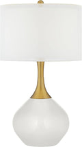 Color + Plus Nickki 30 1/2' Tall Large Mid Century Modern Glass End Table Lamp Winter White Gold Brass Finish Metal Base Single White Shade Living Room Bedroom Bedside Nightstand House Office