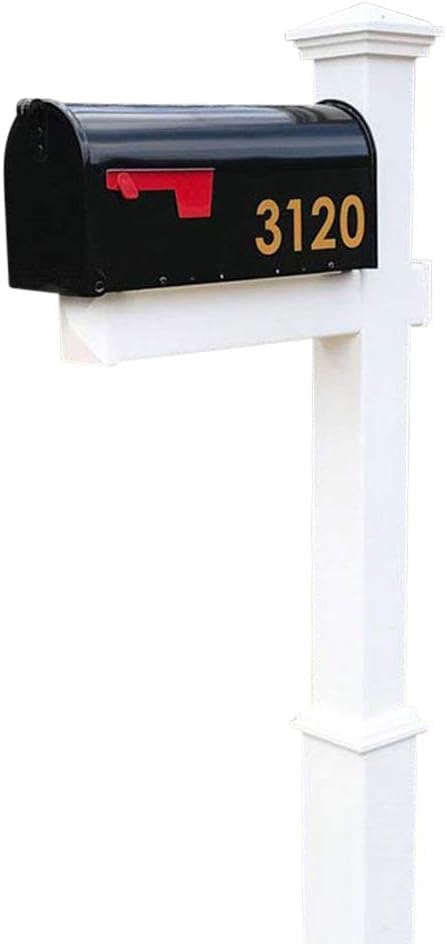 4Ever Products The Homestead Vinyl/PVC Mailbox Post (Includes Mailbox) - Parent (Gold Reflective Numbers)