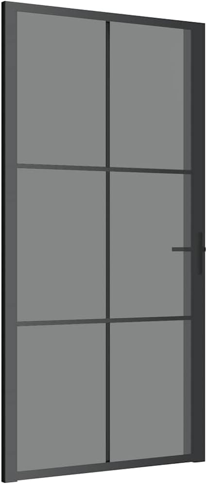 vidaXL Interior Door, Aluminum Frame Glass Door, Inner Door with Alloy Handle for Bathroom Bedroom, 40.4'x79.3' Black ESG Glass and Aluminum