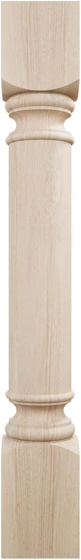 Ekena Millwork COL05X05X35TRRW Traditional Cabinet Column (Top Block: 6', Bottom Block: 7'), 5'W x 5'D x 35 1/2'H, Rubberwood