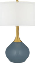 Color + Plus Nickki 30 1/2' Tall Large Mid Century Modern Coastal End Table Lamp Smoky Blue Gold Brass Finish Glass Metal Single White Shade Living Room Bedroom Bedside Nightstand House Office Home