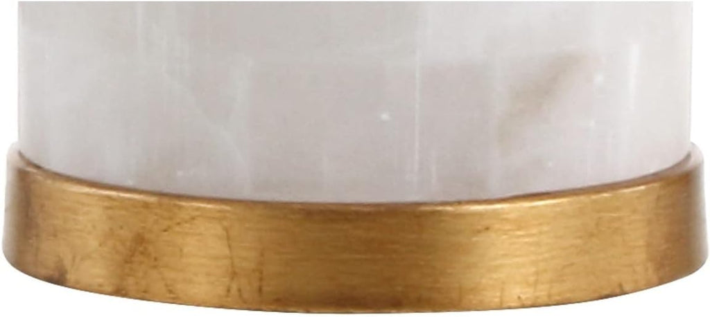 JONATHAN Y 25.5' White/Gold Leaf Alabaster 2-Light Rectangular Table Lamp with Night Light Modern Coastal Bedside Lamp for Bedroom with White Linen Drum Shade LED Bulbs Included JYL6203A