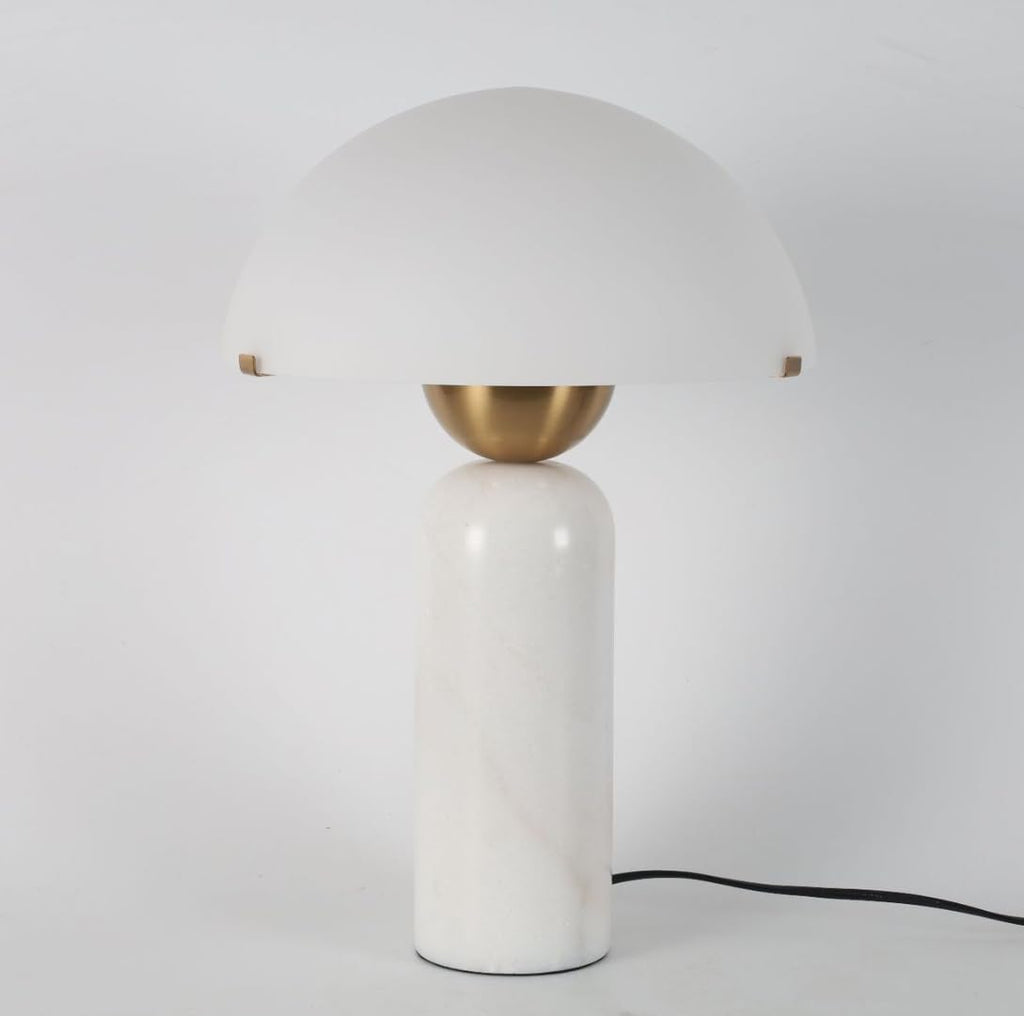 Modern Natural Marble Table Lamp Frosted Glass Shade White Marble Desk Lamp Dome Shaped Mid-Century Accent Lamp Living Room Side Lamps Bedroom Bedside Nightstand Light