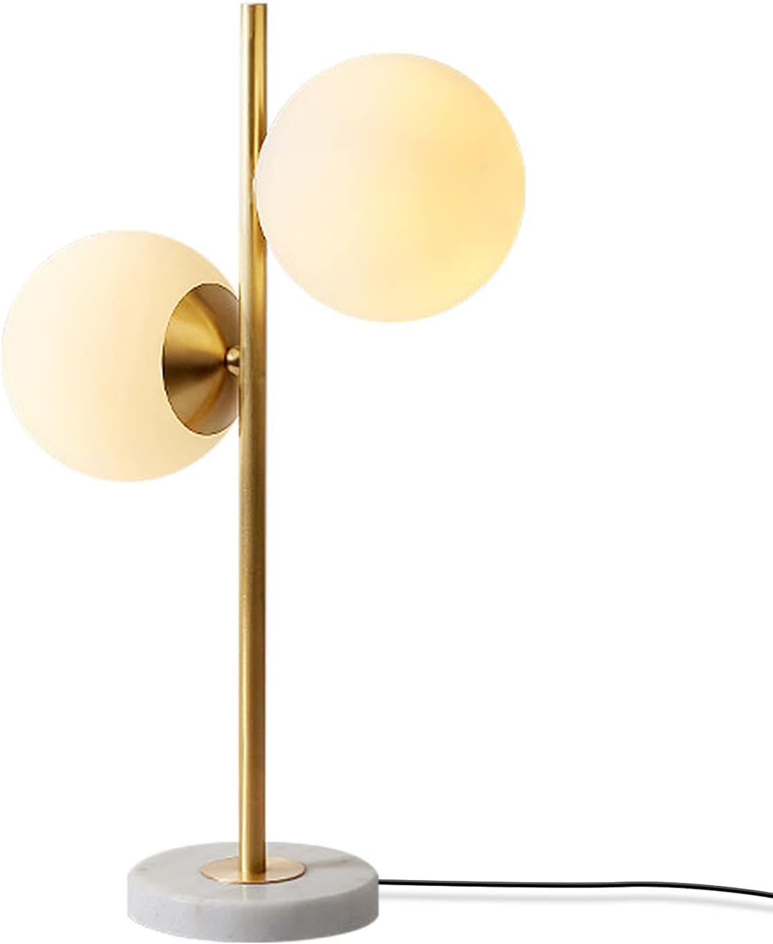 KCO Lighting Mid-Century Modern Table Lamp 2-Light Frosted Glass Globe Desk Lamp with Brushed Brass Finished Nightstand Bedside Lamp