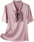 Women's Short-Sleeved Silk Shirts Summer Streamer Shirts Elegant and Flowing Business Shirts
