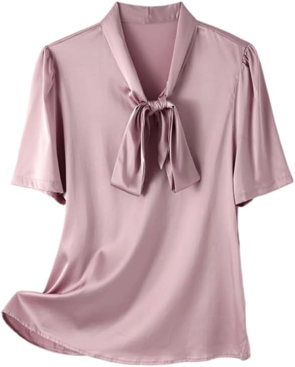 Women's Short-Sleeved Silk Shirts Summer Streamer Shirts Elegant and Flowing Business Shirts