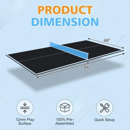 7/8/9Ft Mid-Size Ping Pong Conversion Top, Foldable & Portable Table Tennis Table Top with Net, No Assembly Needed, Indoor/Outdoor Table Tennis Surface