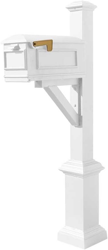 WPD-SB1-S7-LMC-WHT Westhaven Cast Aluminum Post Mount Mailbox System with Lewiston Mailbox, Square Base and Pyramid Finial, Ships in 2 Boxes, White
