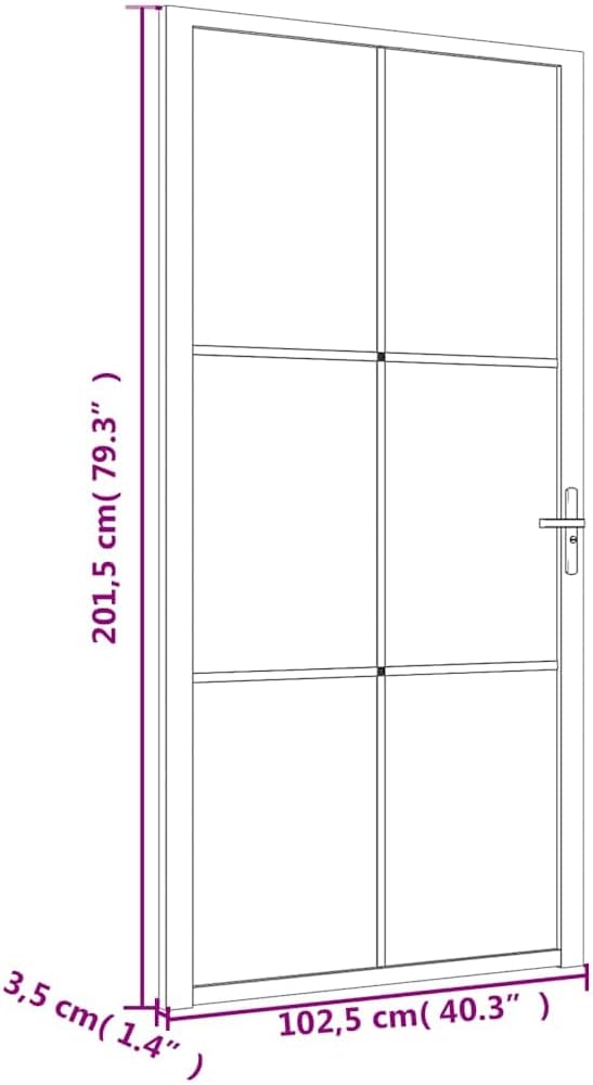 vidaXL Interior Door, Aluminum Frame Glass Door, Inner Door with Alloy Handle for Bathroom Bedroom, 40.4'x79.3' Black ESG Glass and Aluminum