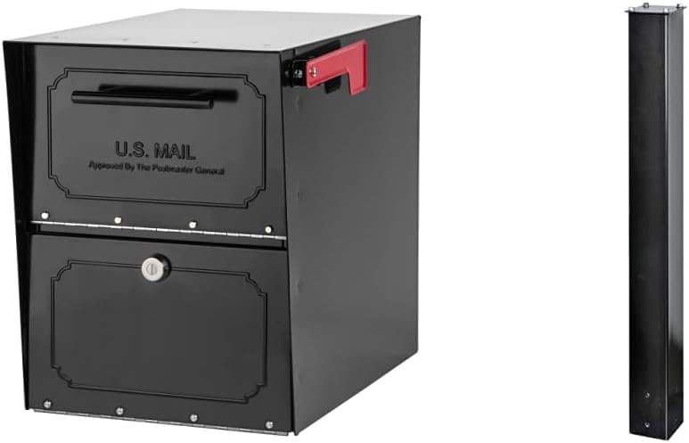 Architectural Mailboxes 6200B-10 Oasis Classic Locking Post Mount Parcel Mailbox with High Security Reinforced Lock,Black and Mail Boss 7121, Black In-Ground Mounting Post, 43 x 4 x 4 inches, for Use with Mailbox